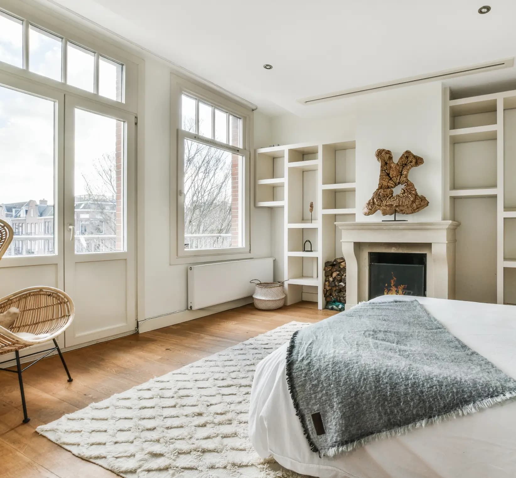 Luxury suite interior with built-in shelves