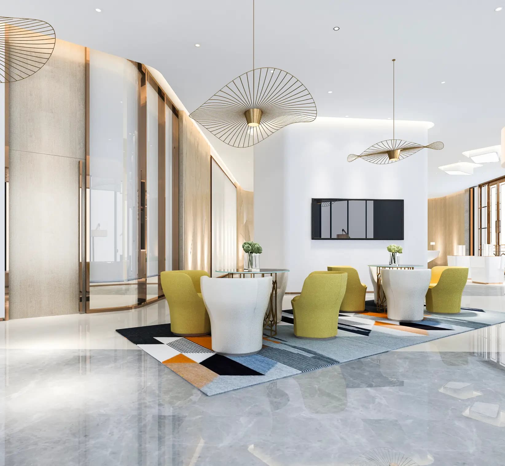 Luxury hotel interior with a lounge area